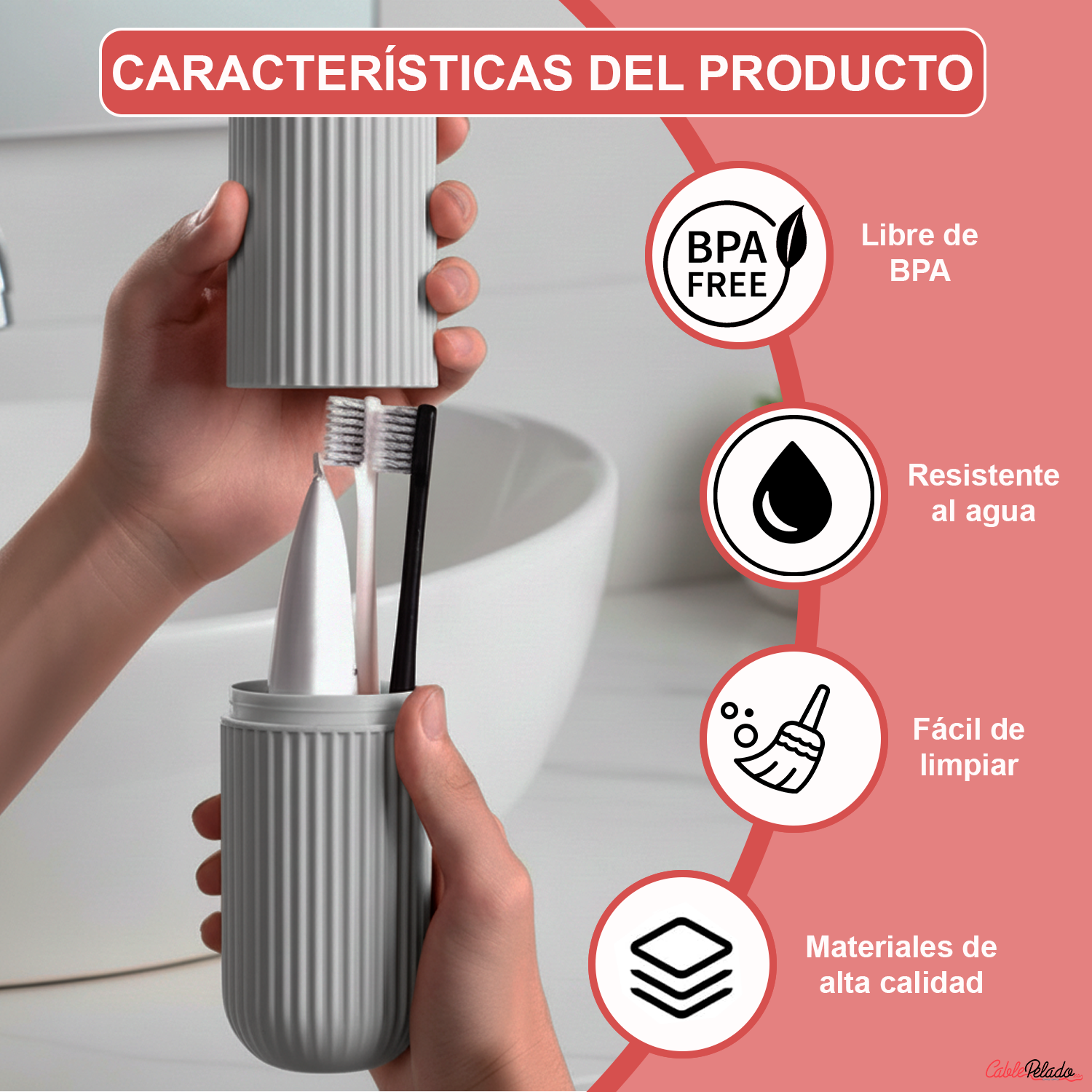 Estuche Portátil Para Cepillo y Pasta De Dientes  Gris