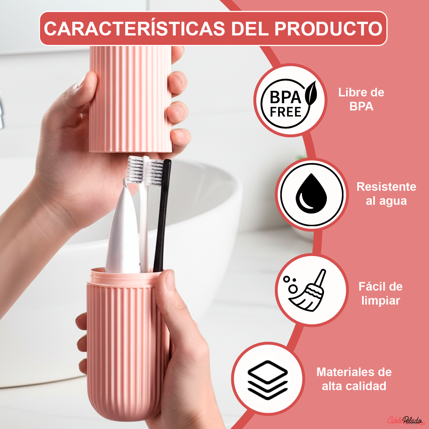 Estuche Portátil Para Cepillo y Pasta De Dientes  Rosa claro