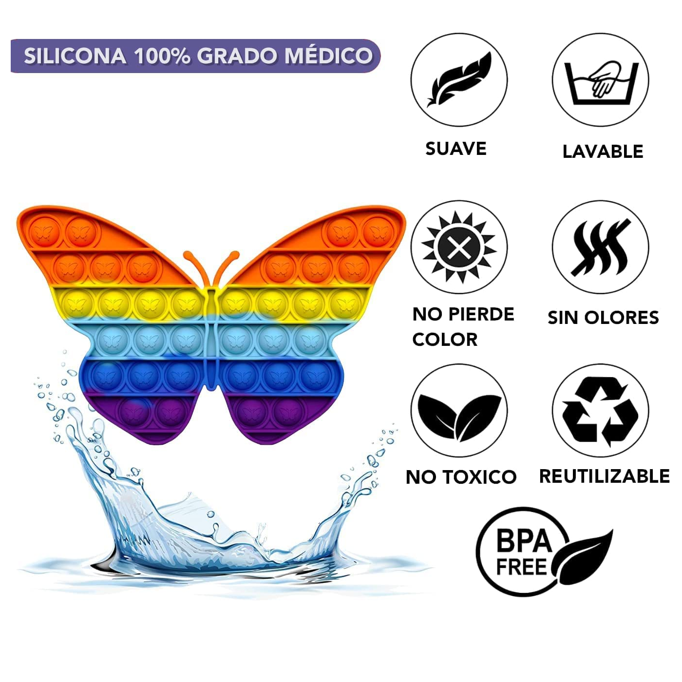 Fidget It Toy Juguete antiestres mariposa  Multicolor