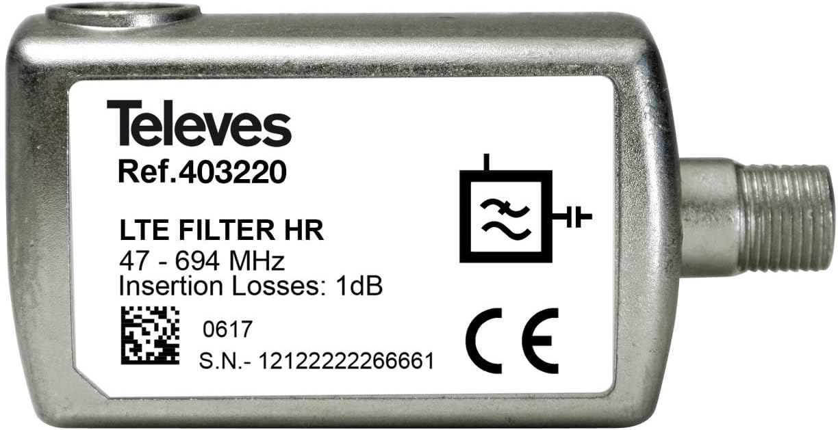 Filtro LTE 5G Interior con Corte en Canal 48 Conector F  Plateado