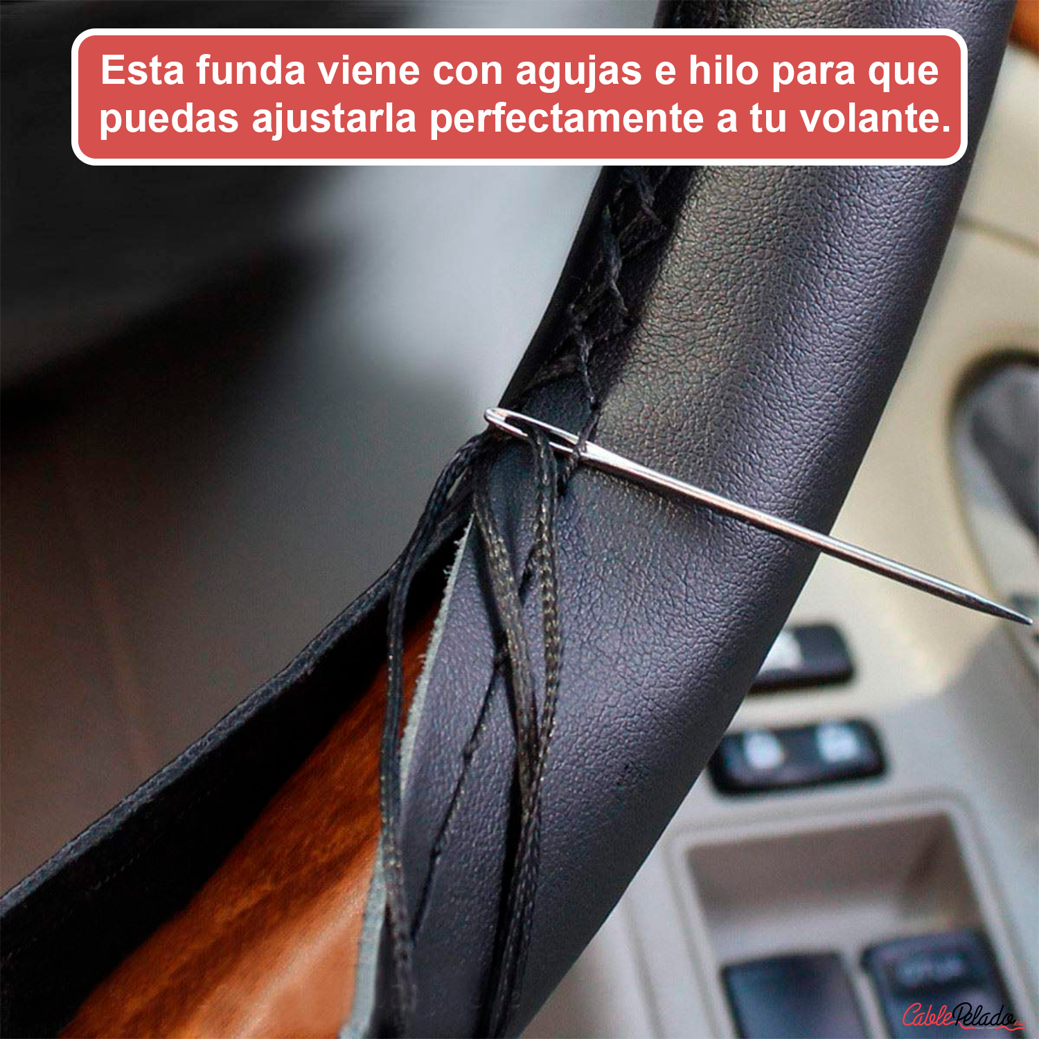 Funda Para Volante Lisa Con Agujas E Hilo  Negro