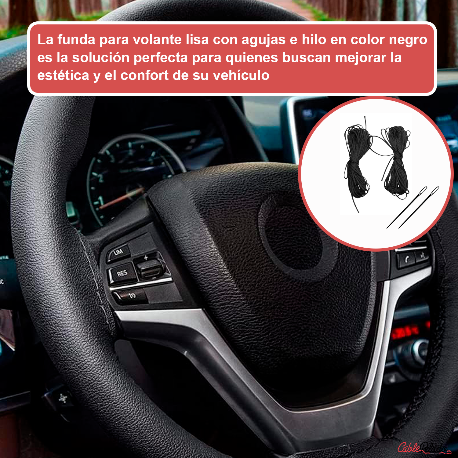 Funda Para Volante Lisa Con Agujas E Hilo  Negro