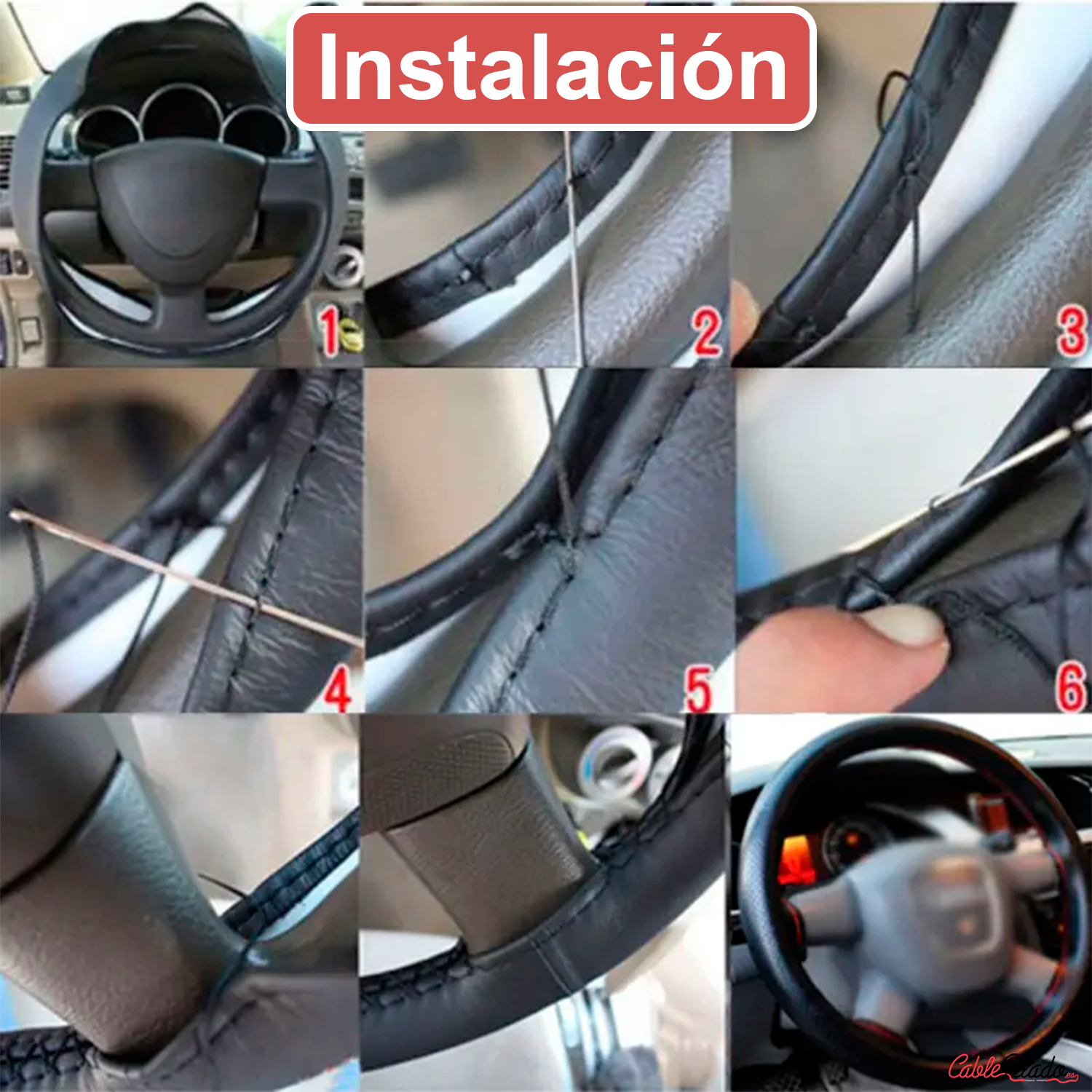 Funda Para Volante Lisa Con Agujas E Hilo  Negro
