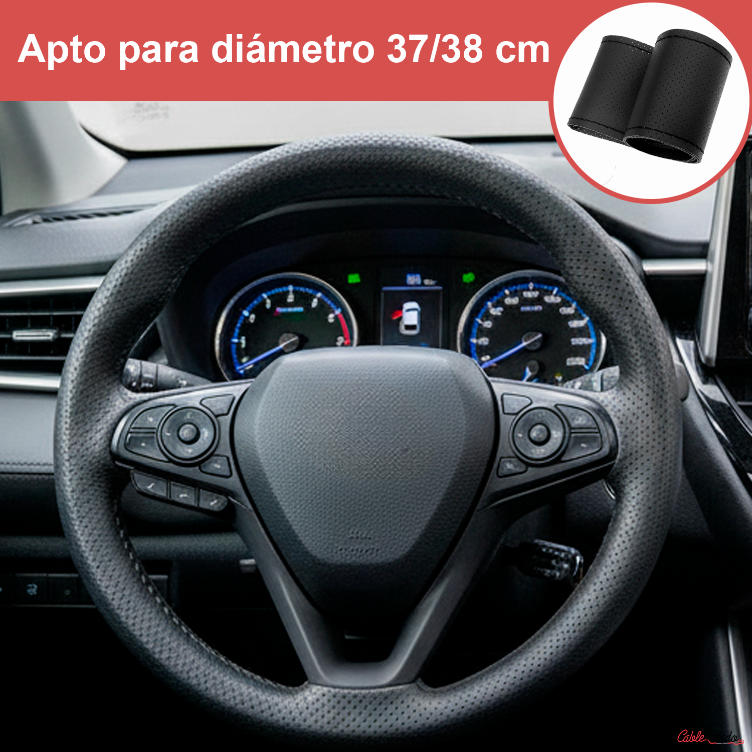 Funda Para Volante Perforada Con Agujas e Hilo Negra