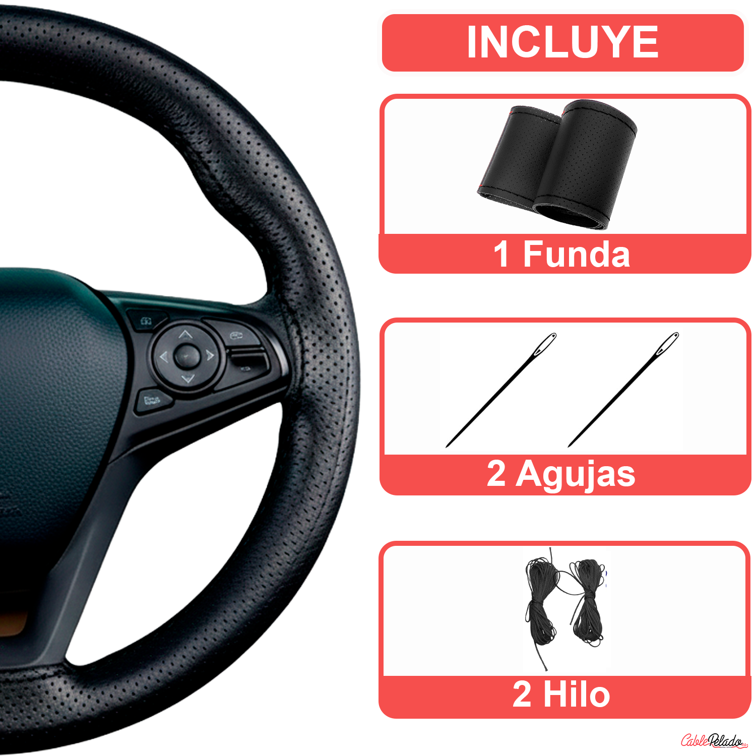 Funda Para Volante Perforada Con Agujas e Hilo Negra