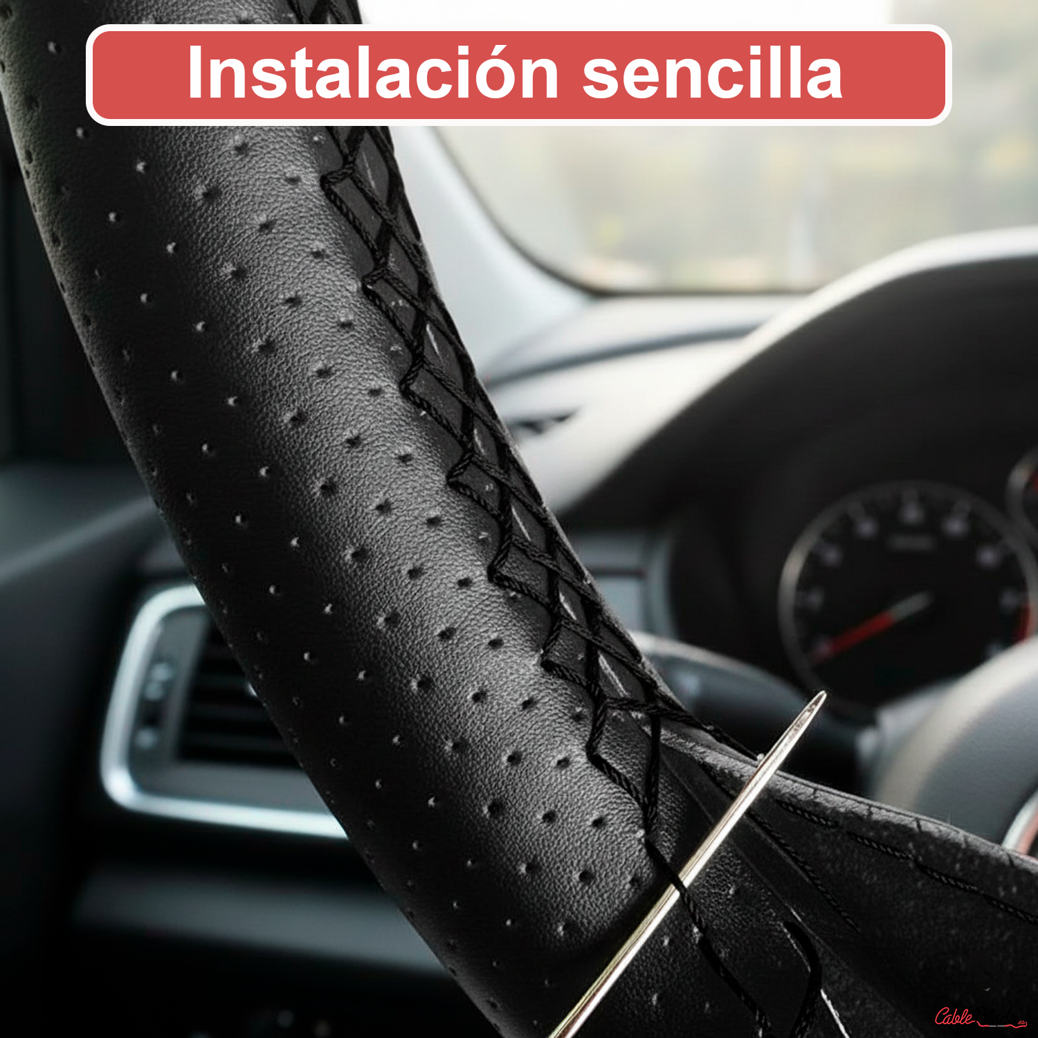Funda Para Volante Perforada Con Agujas e Hilo Negra