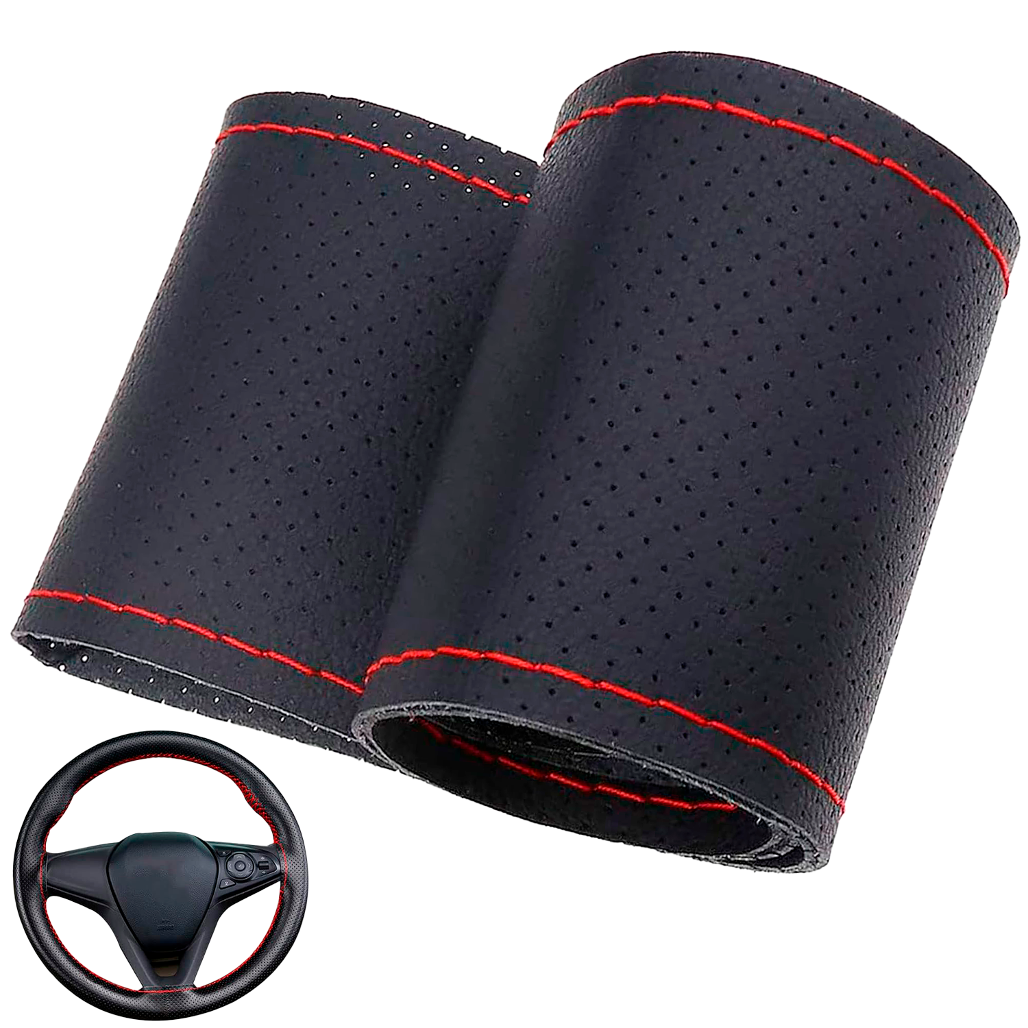 Funda Para Volante Perforada Con Agujas e Hilo Rojo