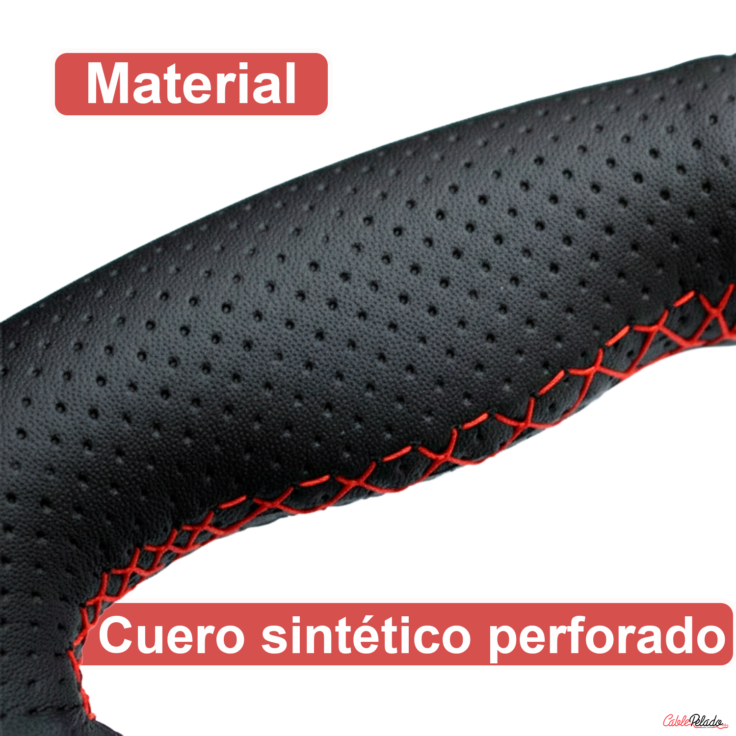 Funda Para Volante Perforada Con Agujas e Hilo Rojo