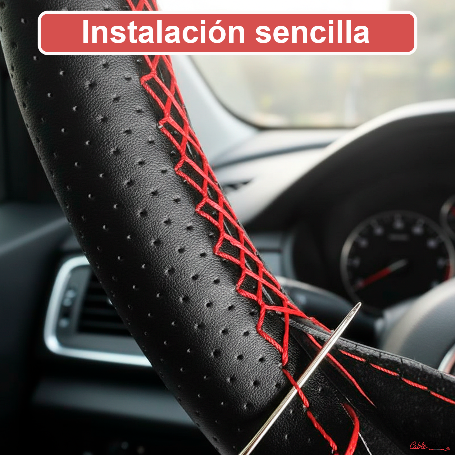 Funda Para Volante Perforada Con Agujas e Hilo Rojo