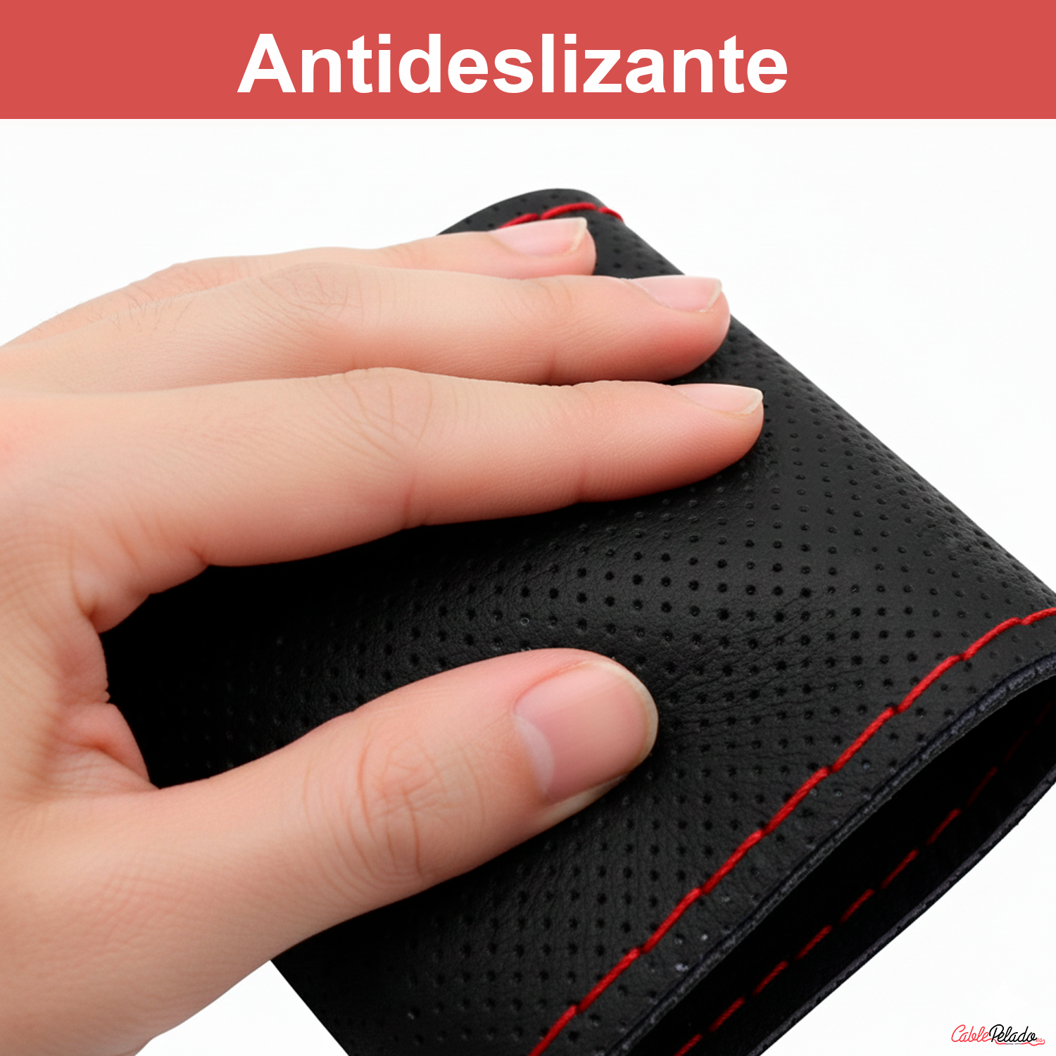 Funda Para Volante Perforada Con Agujas e Hilo Rojo