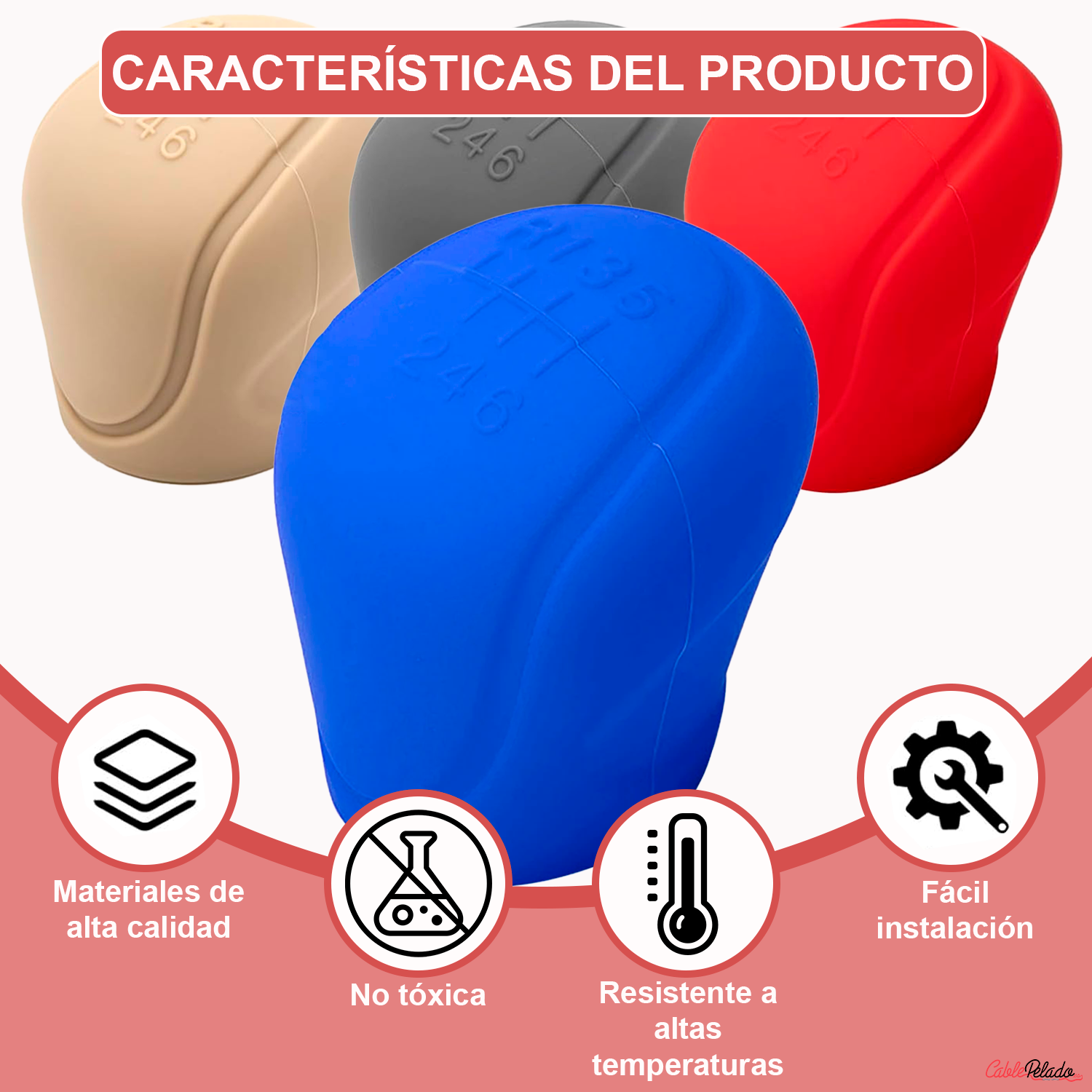 Funda Pomo Cambios Marcha Coche Silicona Suave 6 Marchas  Azul