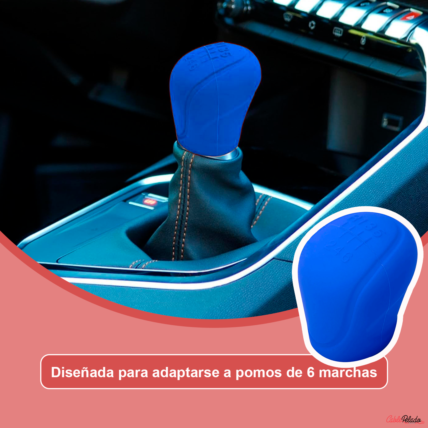 Funda Pomo Cambios Marcha Coche Silicona Suave 6 Marchas  Azul