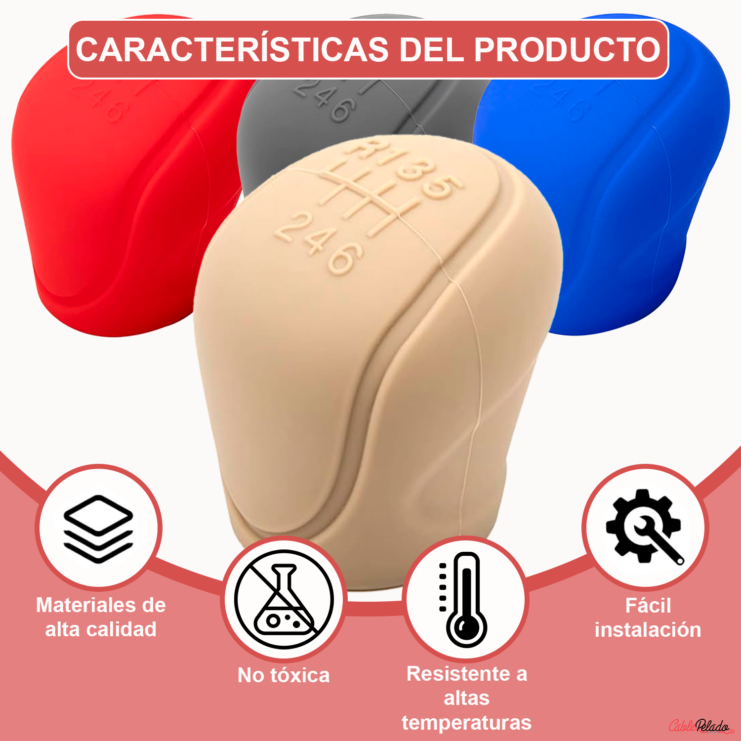 Funda Pomo Cambios Marcha Coche Silicona Suave 6 Marchas  Beige