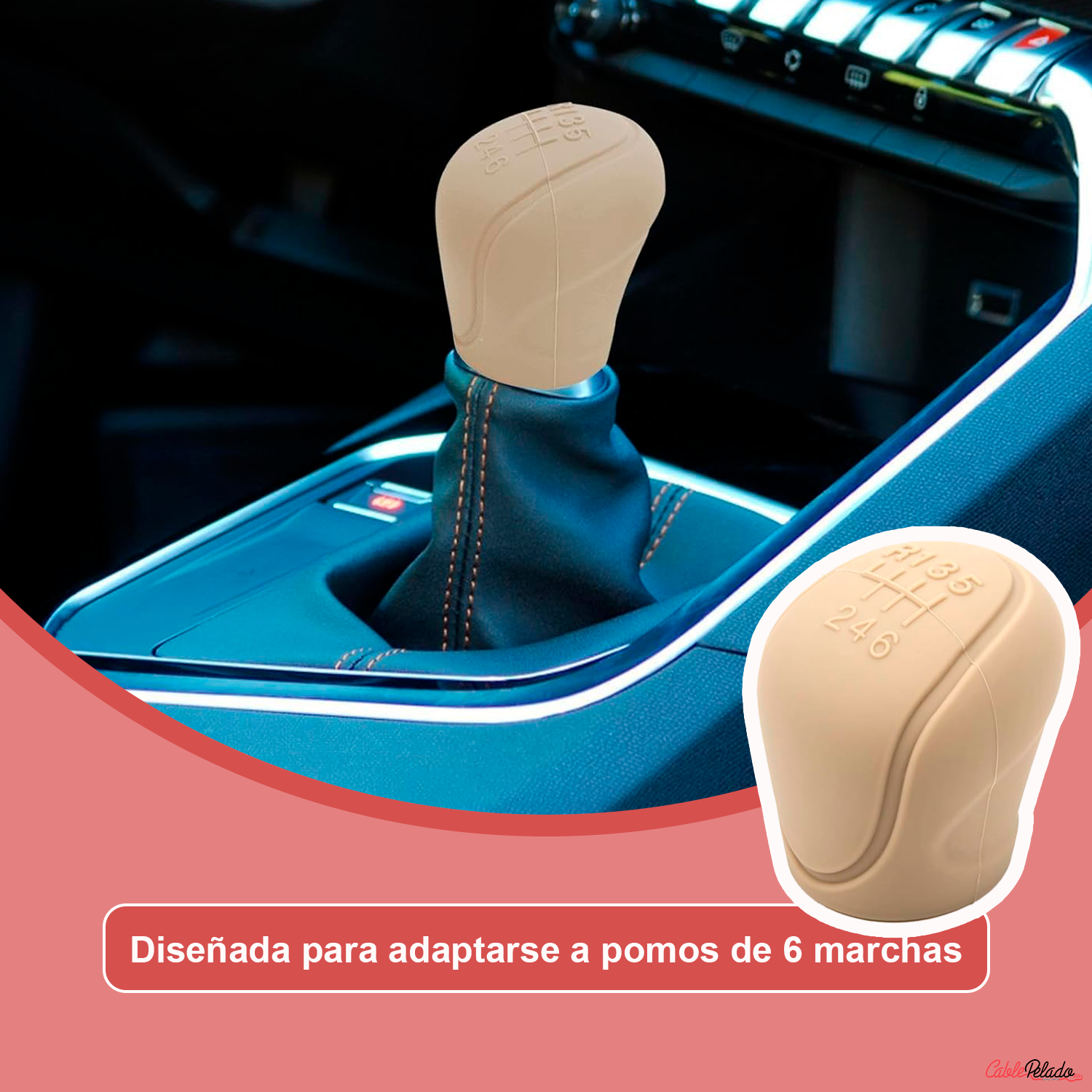 Funda Pomo Cambios Marcha Coche Silicona Suave 6 Marchas  Beige