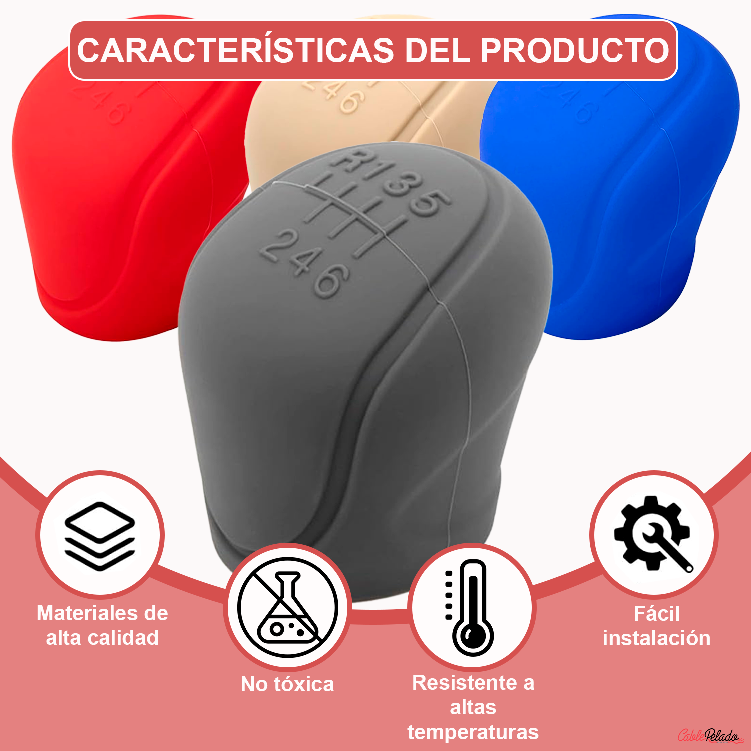 Funda Pomo Cambios Marcha Coche Silicona Suave 6 Marchas  Gris