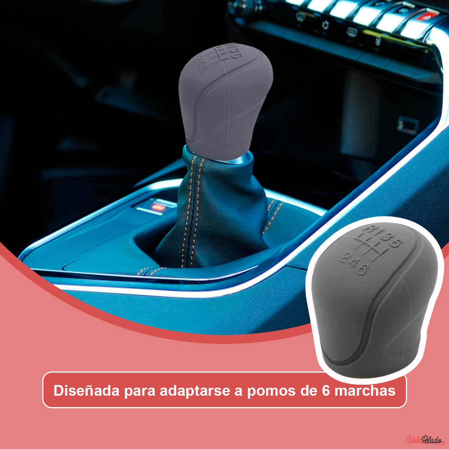 Funda Pomo Cambios Marcha Coche Silicona Suave 6 Marchas  Gris