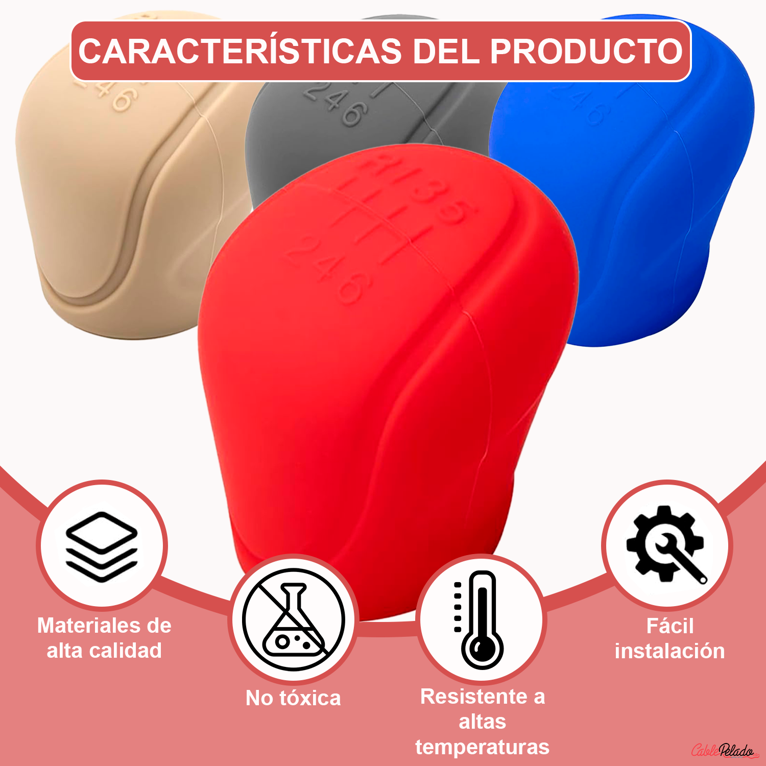 Funda Pomo Cambios Marcha Coche Silicona Suave 6 Marchas  Rojo