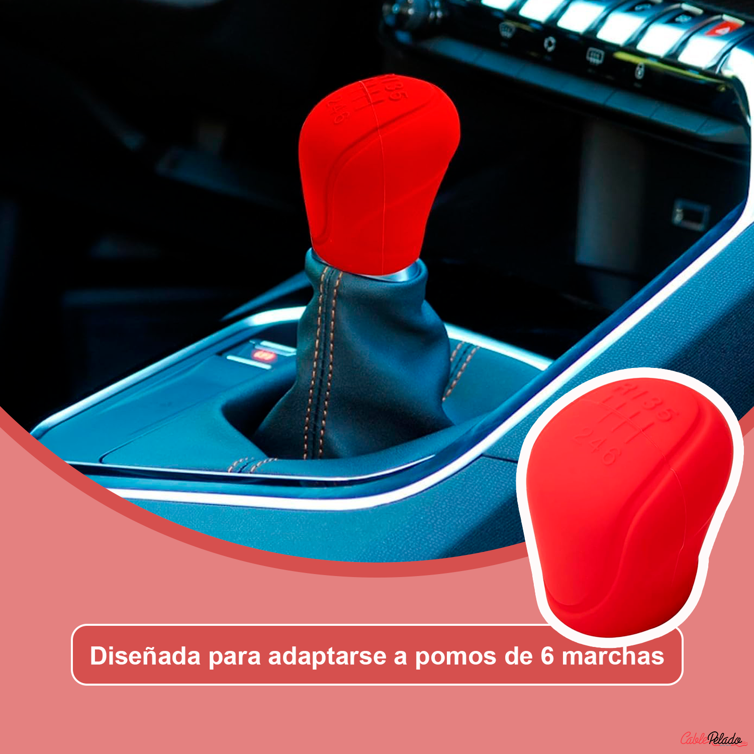 Funda Pomo Cambios Marcha Coche Silicona Suave 6 Marchas  Rojo