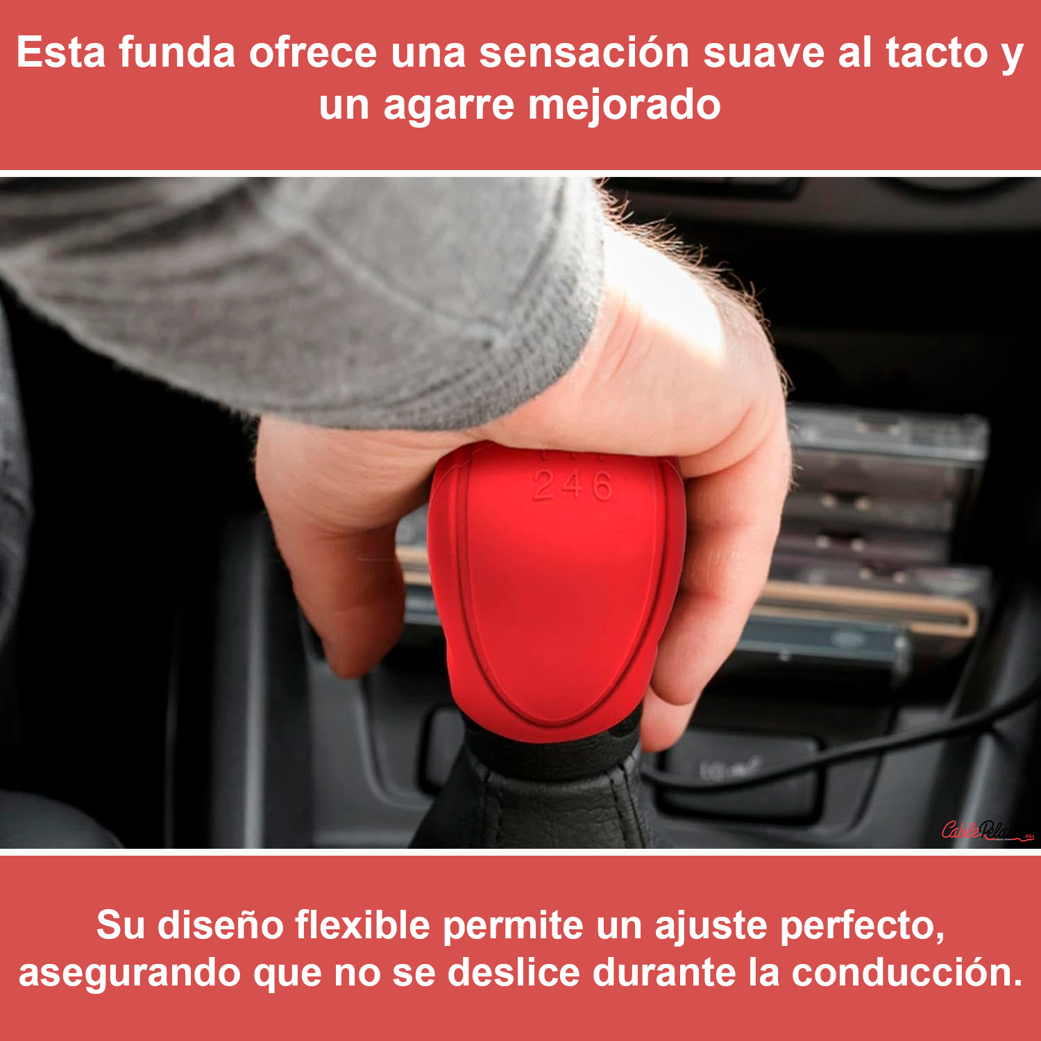 Funda Pomo Cambios Marcha Coche Silicona Suave 6 Marchas  Rojo