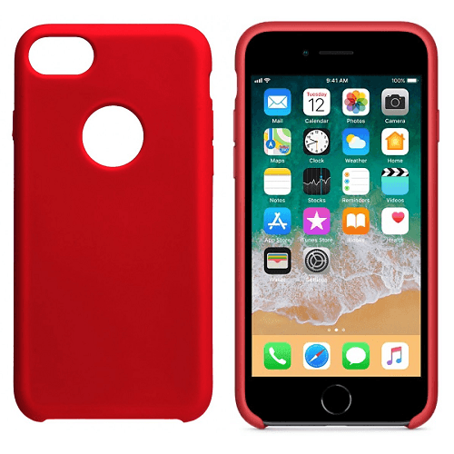 Funda silicona iphone 7 agujero logo textura suave  Rojo