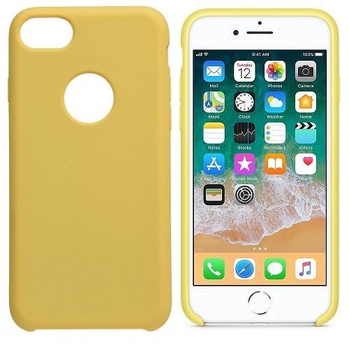 Funda silicona iphone 8 agujero logo textura suave Amarillo claro