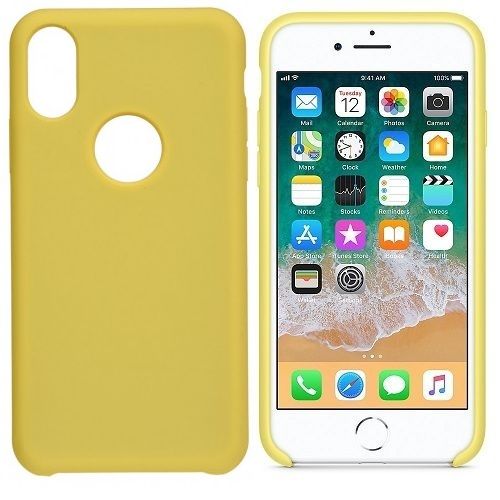 Funda silicona iphone X/XS agujero logo textura suave  Amarillo claro