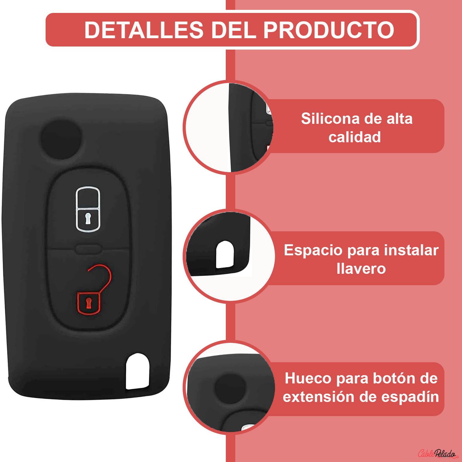 Funda Silicona Mando Llave De Coche 2 Botones Compatible Con Peugeot  Negro