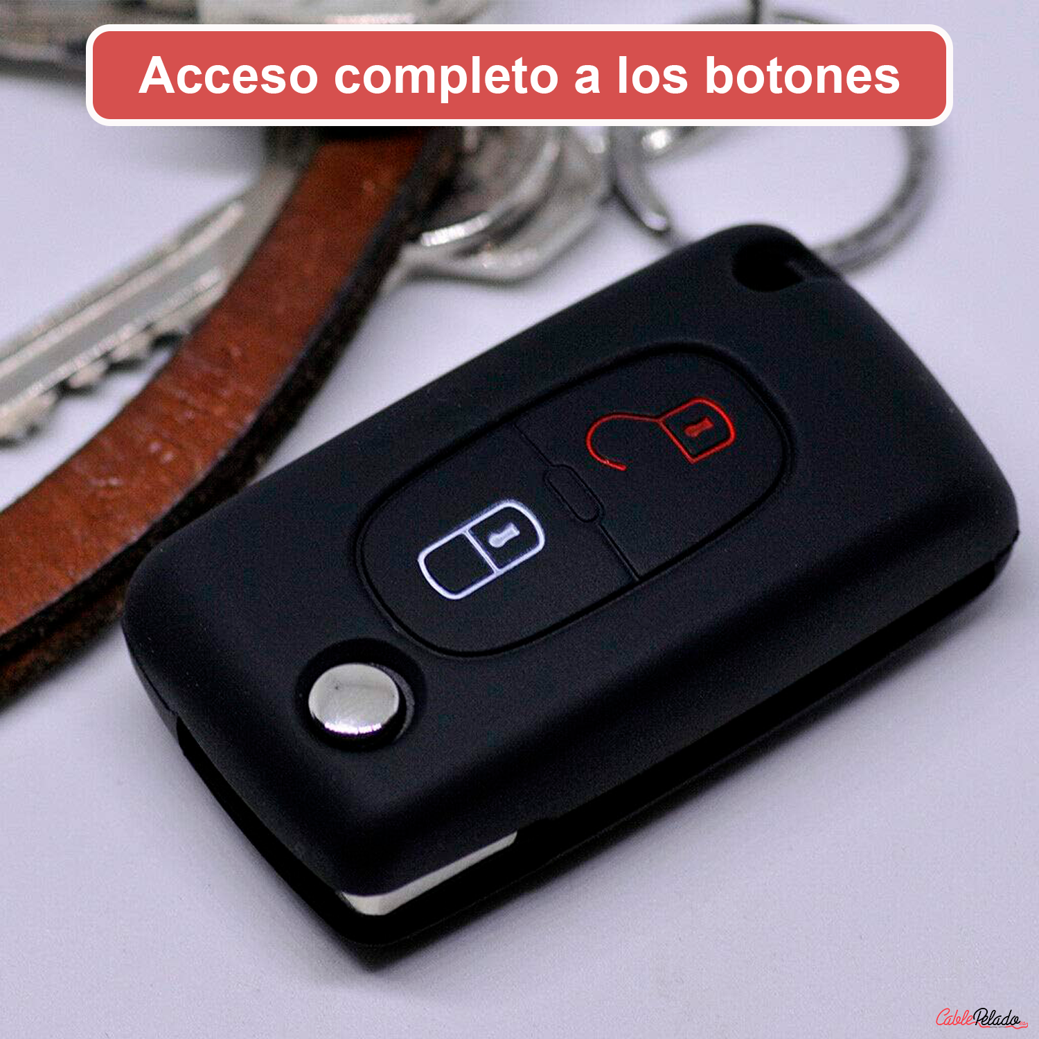 Funda Silicona Mando Llave De Coche 2 Botones Compatible Con Peugeot  Negro