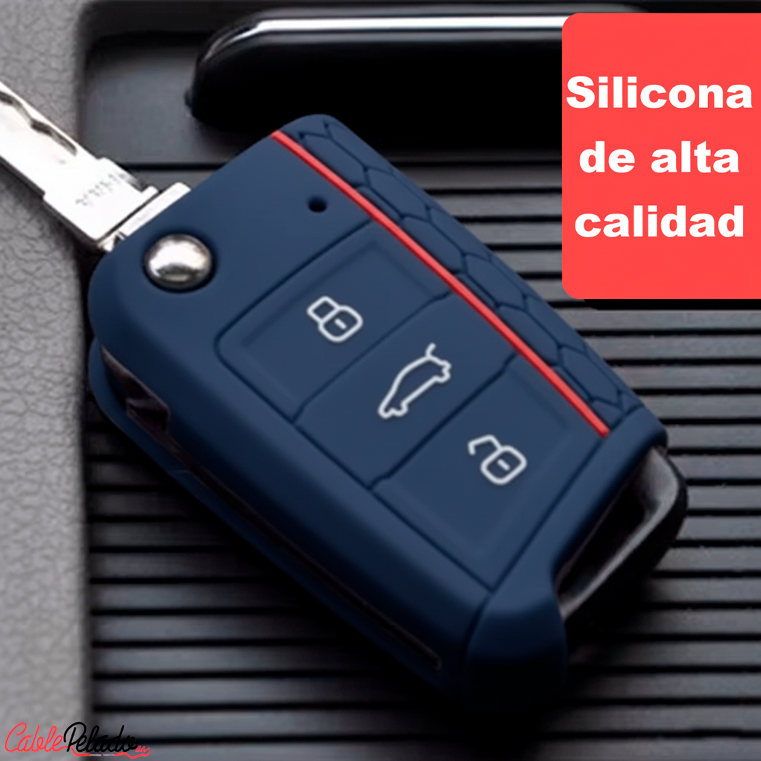Funda Silicona Mando Llave Del Coche 3 Botones Compatible Con VW Golf 7  Azul oscuro