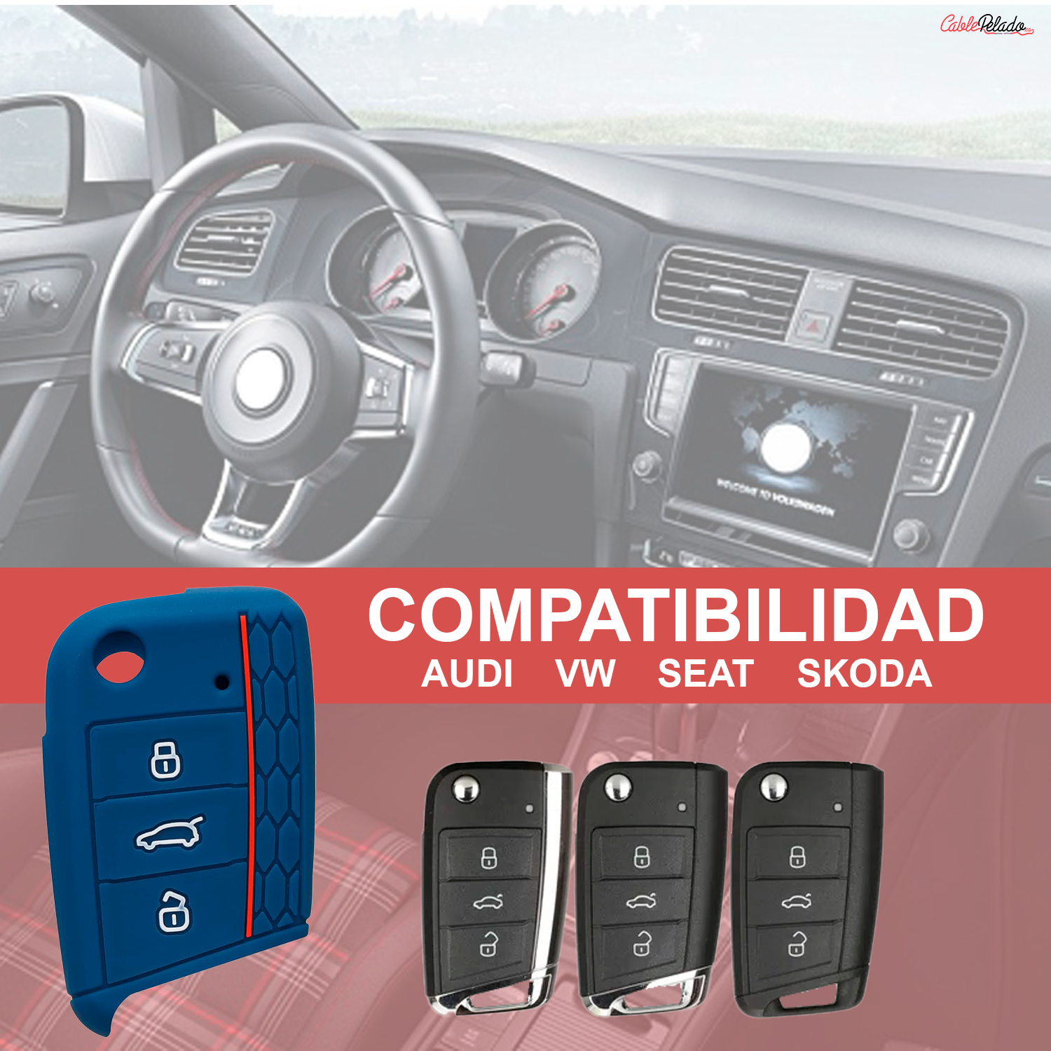 Funda Silicona Mando Llave Del Coche 3 Botones Compatible Con VW Golf 7  Azul oscuro
