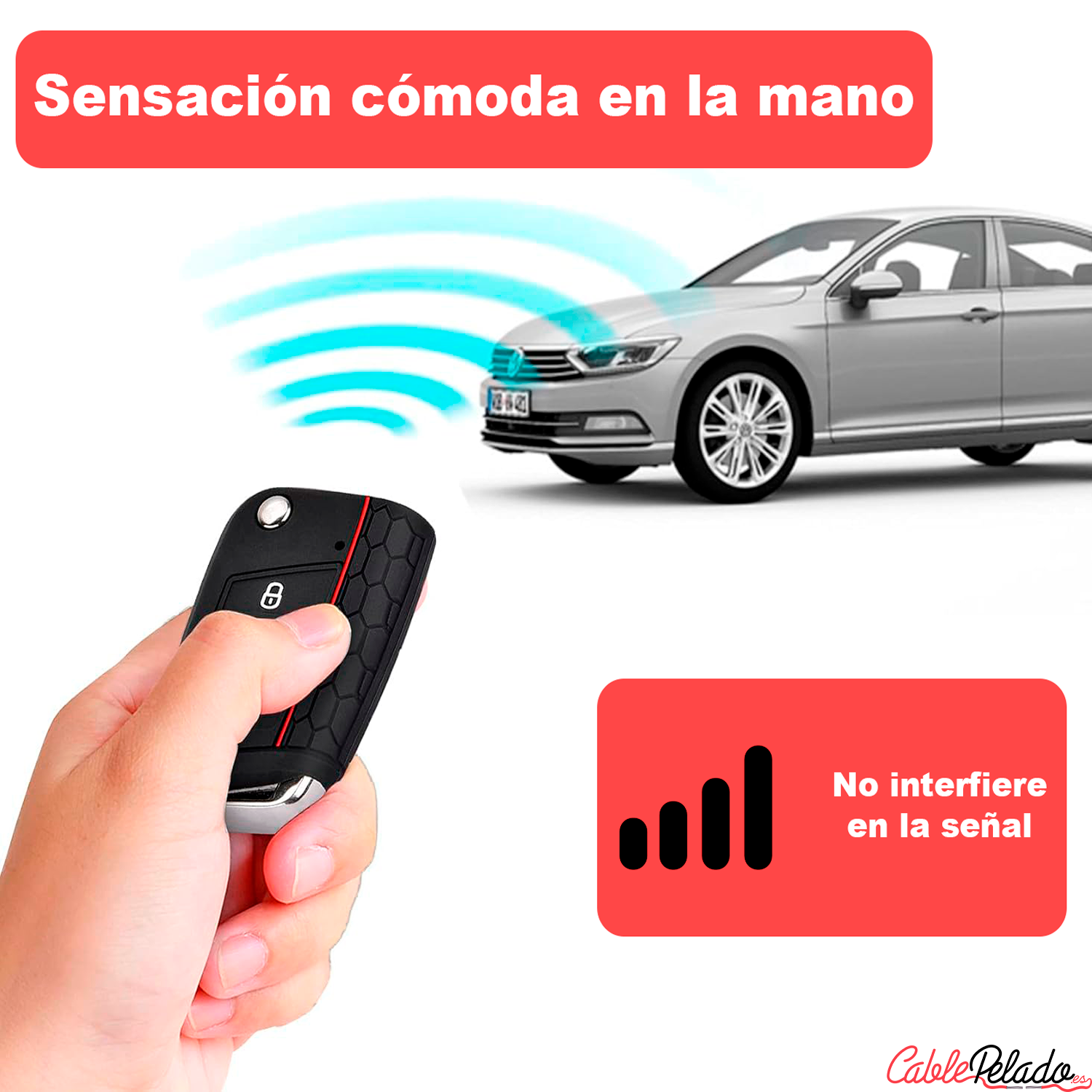 Funda Silicona Mando Llave Del Coche 3 Botones Compatible Con VW Golf 7  Negro