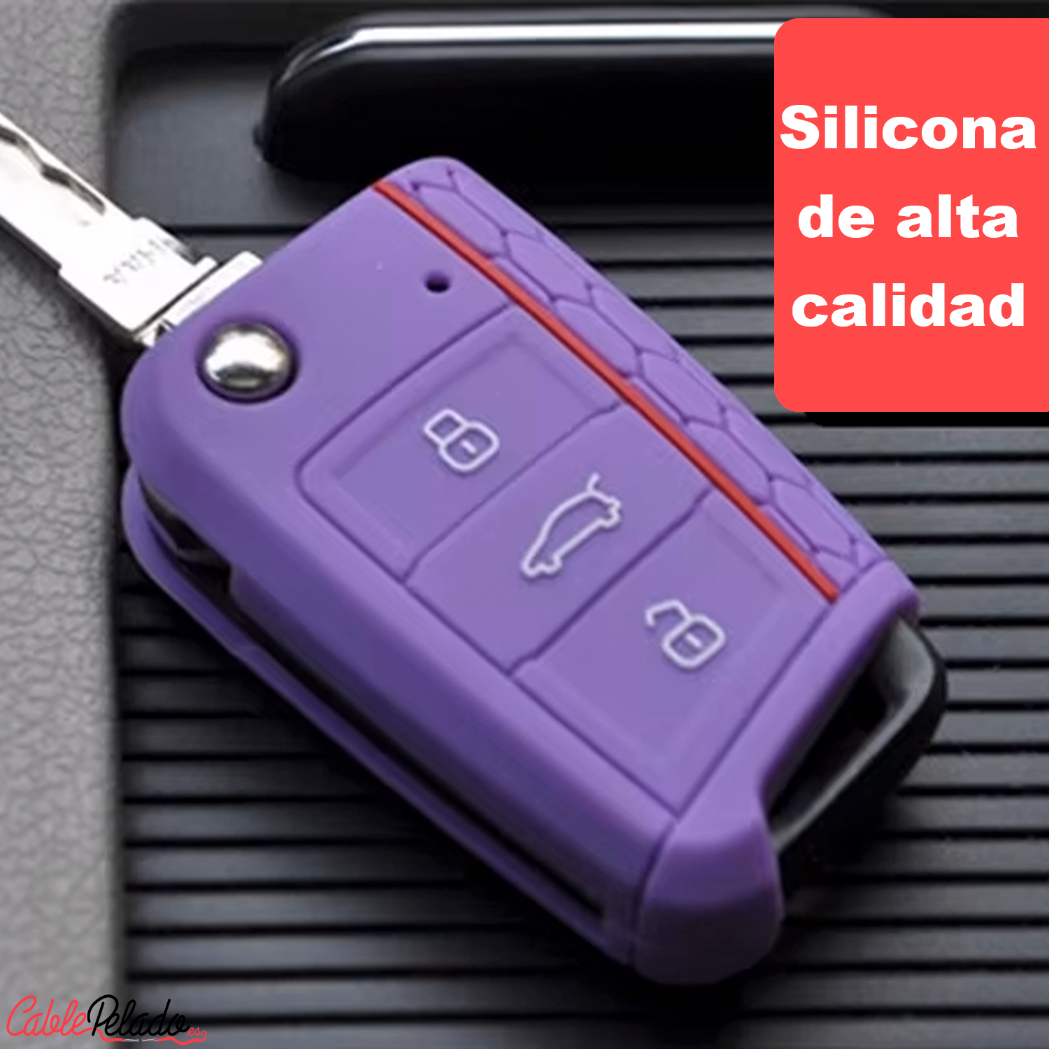 Funda Silicona Mando Llave Del Coche 3 Botones Compatible Con VW  lila