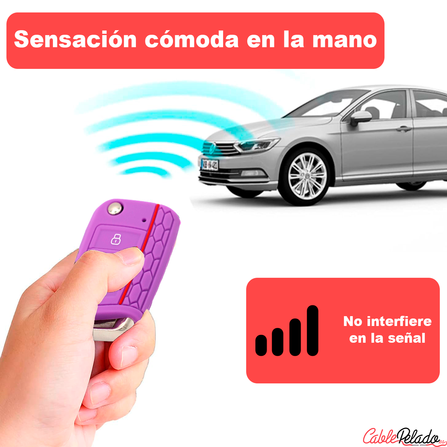 Funda Silicona Mando Llave Del Coche 3 Botones Compatible Con VW  lila