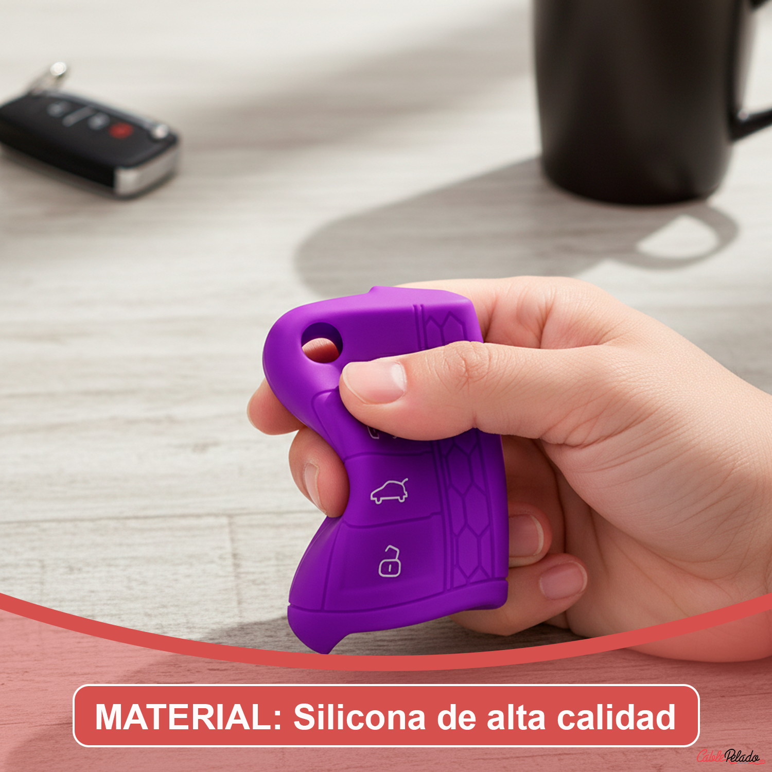 Funda Silicona Mando Llave Del Coche 3 Botones Compatible Con VW  lila