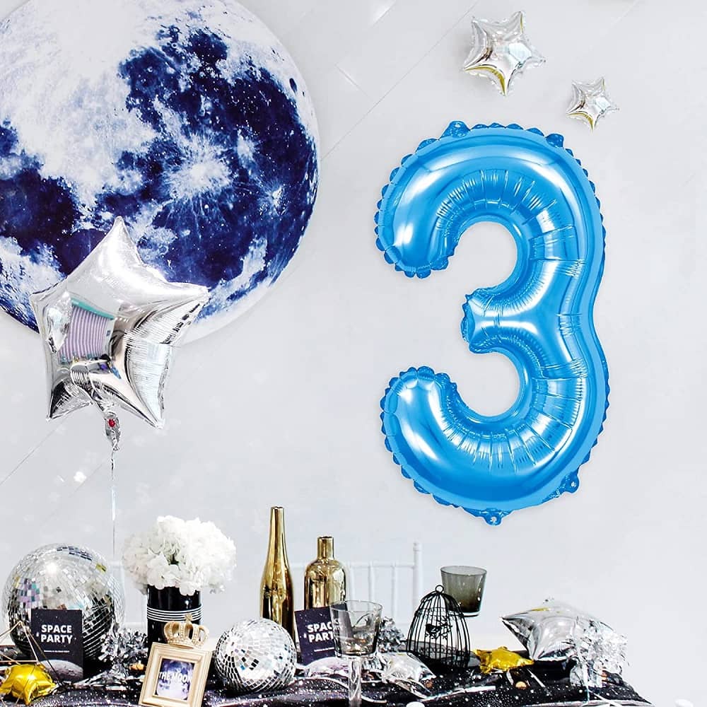 Globo de cumpleaños numero 3 110 cm Azul