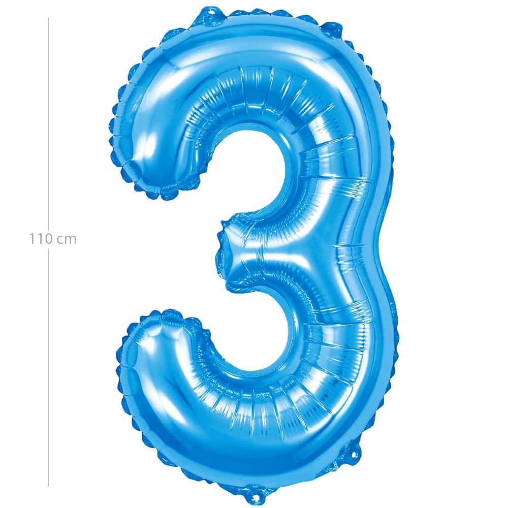 Globo de cumpleaños numero 3 110 cm Azul