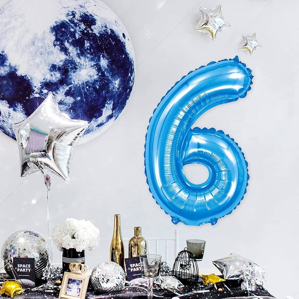 Globo de cumpleaños numero 6 110 cm Azul