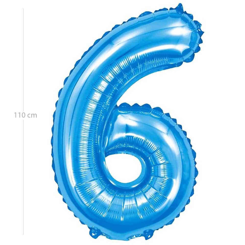 Globo de cumpleaños numero 6 110 cm Azul