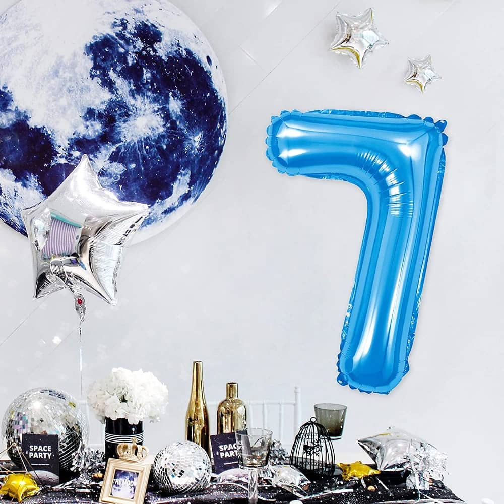 Globo de cumpleaños numero 7 110 cm Azul