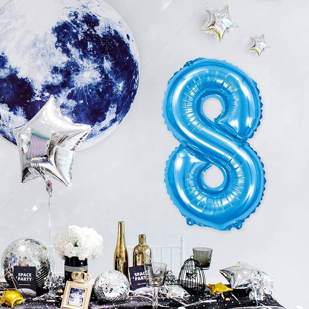 Globo de cumpleaños numero 8 110 cm Azul