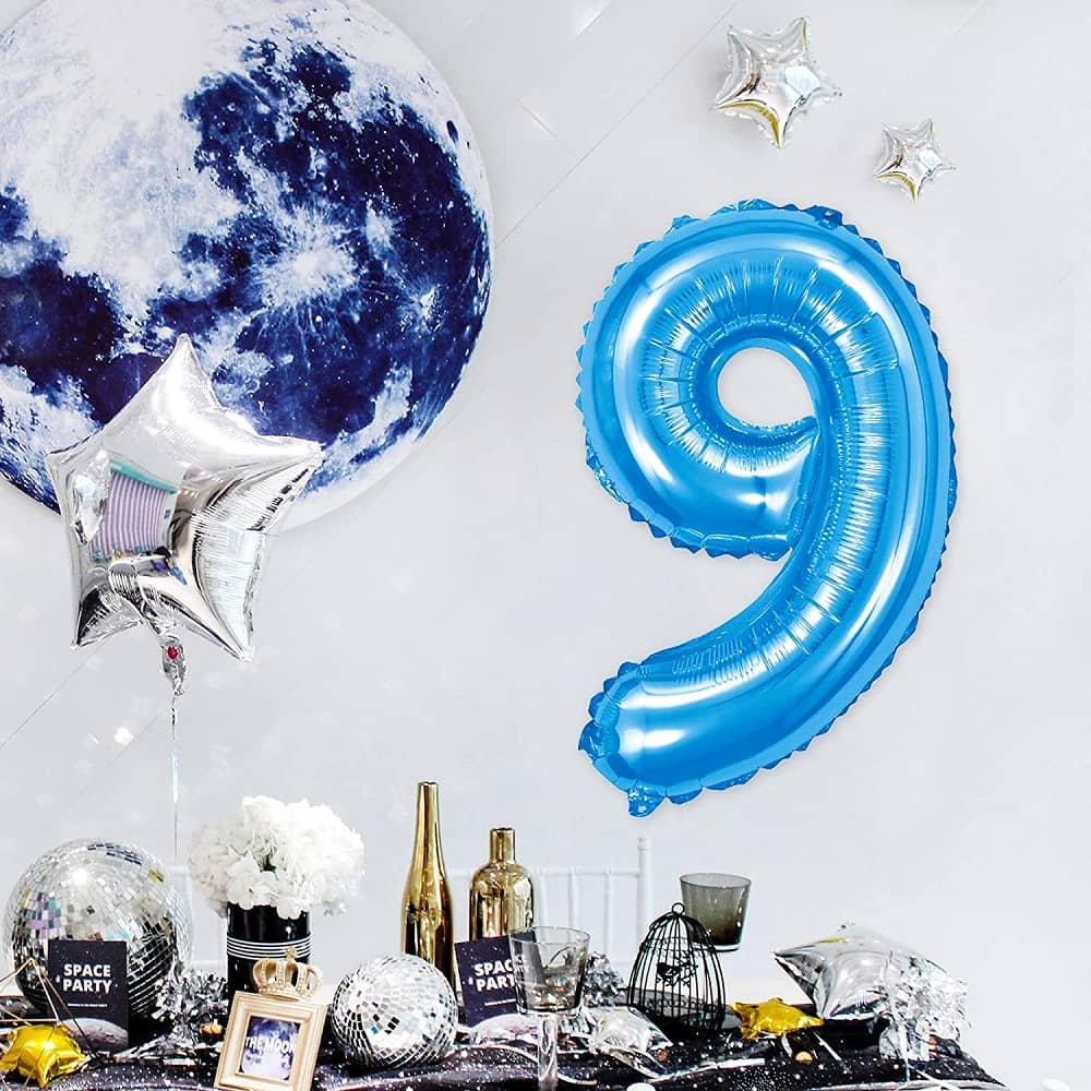 Globo de cumpleaños numero 9 110 cm Azul