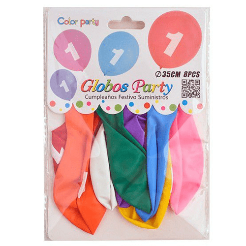 Globo de latex numero 1 cumpleaños (8 uds) 35 cm Multicolor