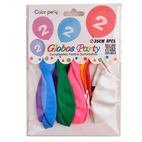 Globo de latex numero 2 cumpleaños (8 uds) 35 cm Multicolor