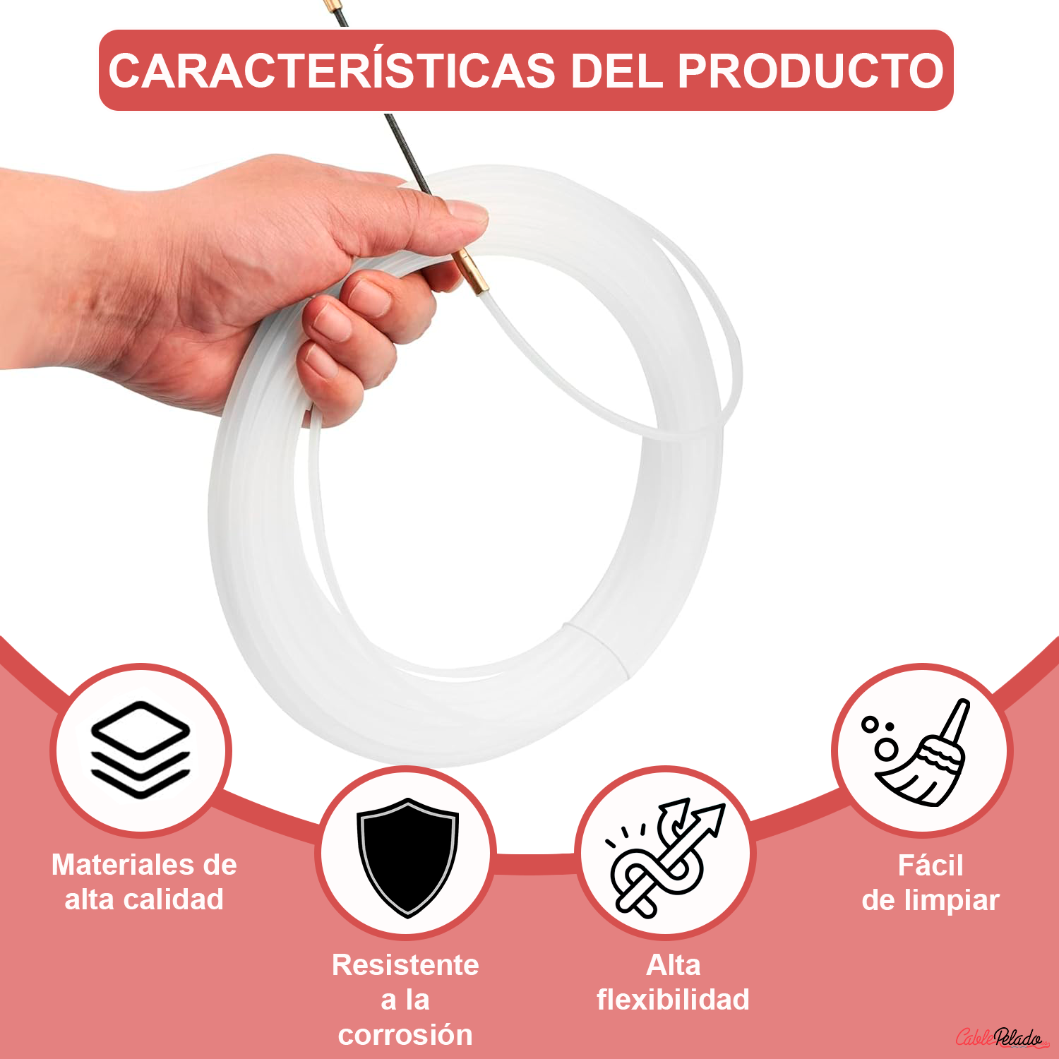 Guía pasacables de Nylon macizo 3 mm 5 M Blanco