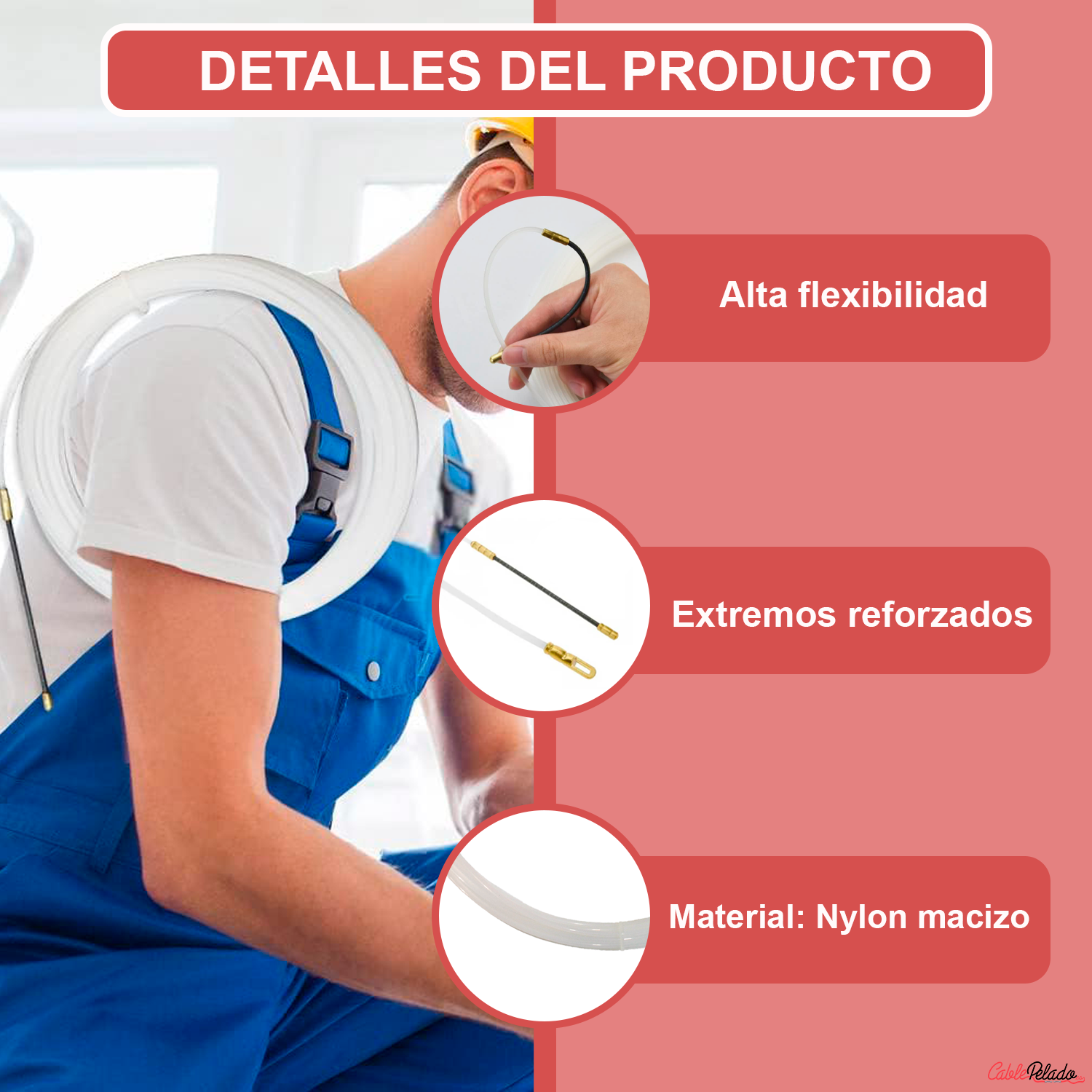 Guía pasacables de Nylon macizo 3 mm 5 M Blanco