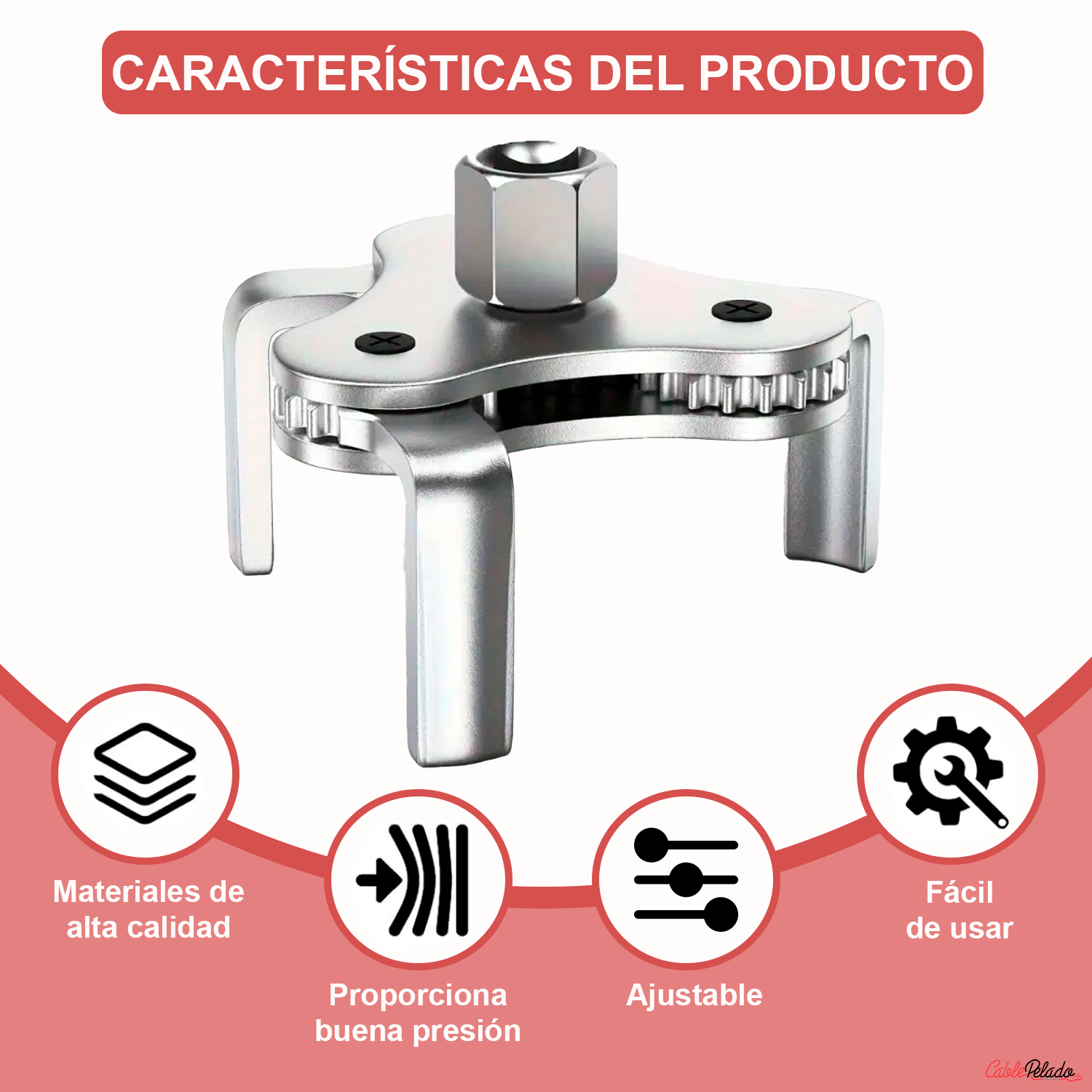 Herramienta De Extracción De Filtro De Aceite Ajustable Universal 50mm - 115mm  Plateado