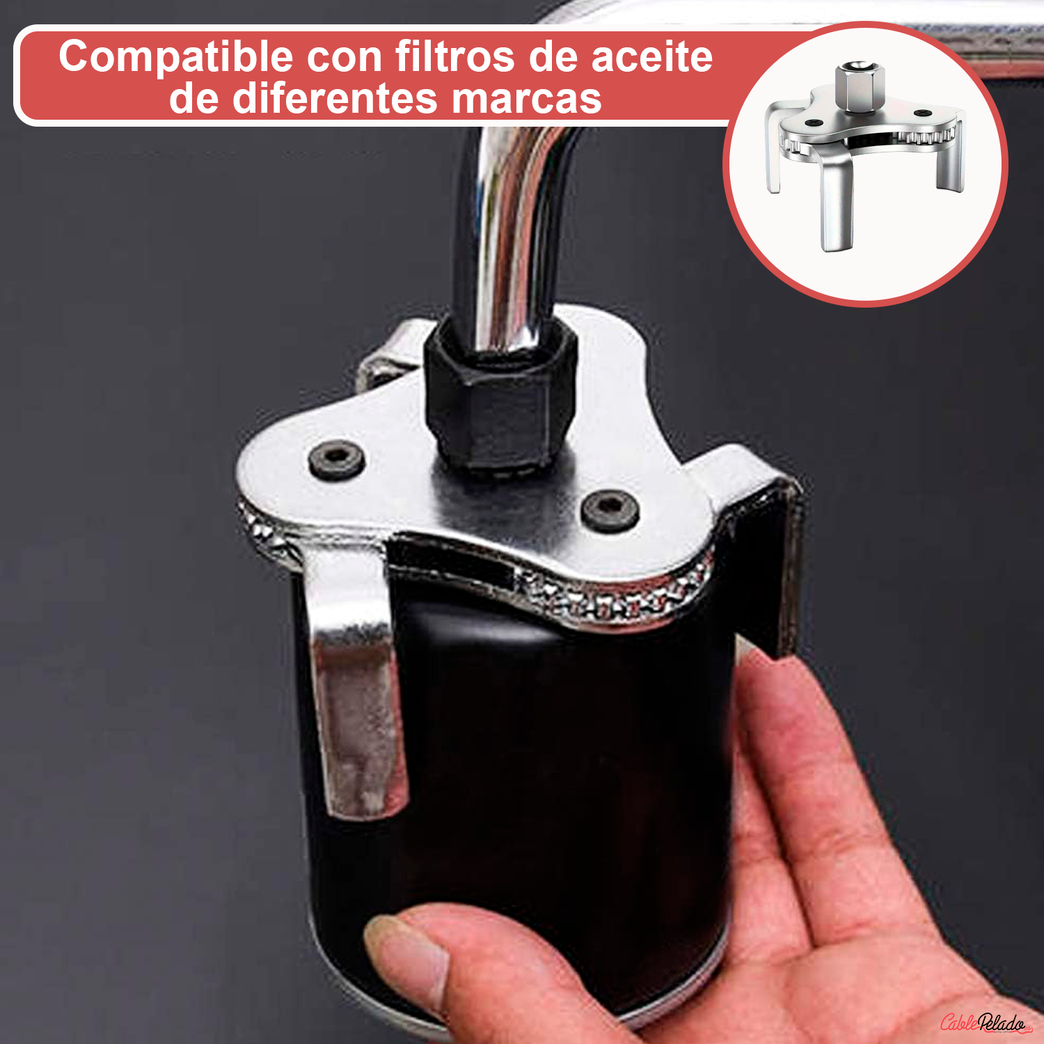 Herramienta De Extracción De Filtro De Aceite Ajustable Universal 50mm - 115mm  Plateado