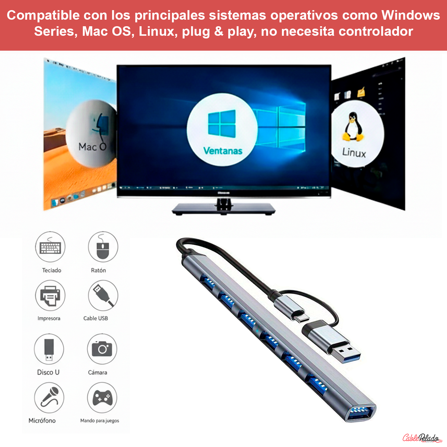 Hub USB 3.0 7 Puertos USB Tipo C