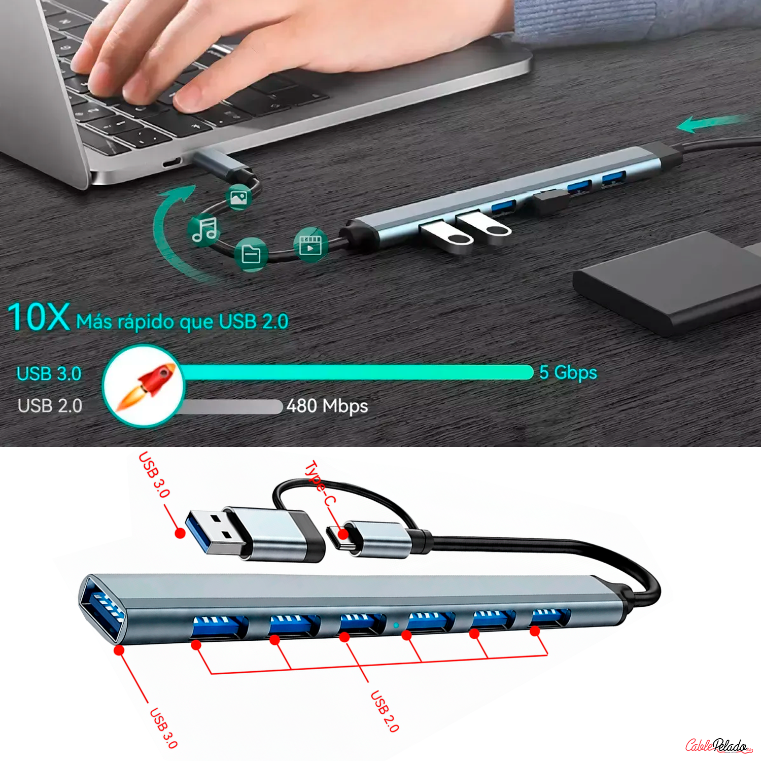 Hub USB 3.0 7 Puertos USB Tipo C