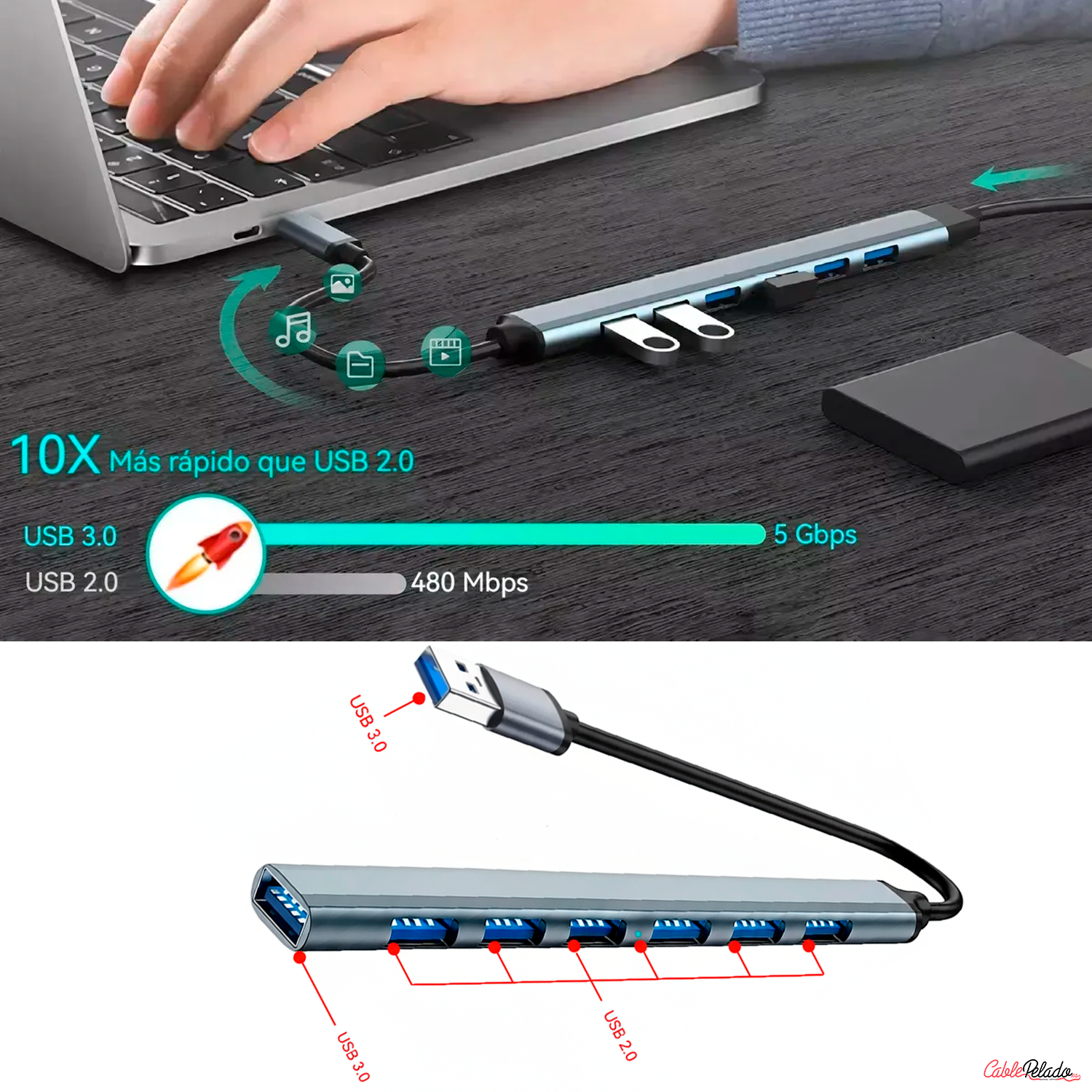 Hub USB 3.0 7 Puertos USB